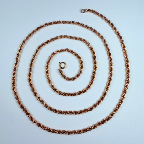 Jewelry - Estate 14K Solid Yellow Gold Thick 3mm Rope Twist Chain Link Necklace VTG 30.5"